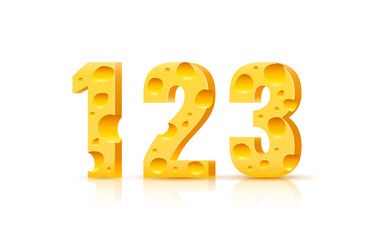 Obraz premium Cheese font 3d symbol, numbers 1 2 3 set. Vector