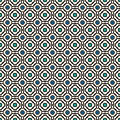 Blue colors seamless pattern with repeated overlapping circles. Round links chain motif. Geometric abstract background