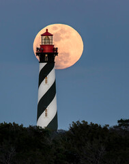 People enjoy watching a full moon moonrise from the St. Augustine Florida lighthouse. Moon profiles...