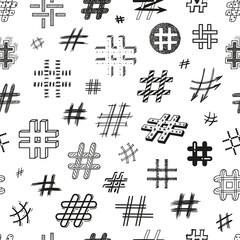 Doodle Hashtag Icons Seamless Pattern. Repeat Background with Hand Drawn Hash Tag Symbols. Social Media Signs. Vector illustration 