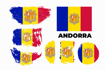 Flag of Andorra in grunge brush stroke, vector grunge illustration.