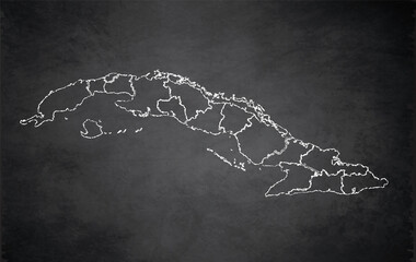 Cuba map administrative division, separates regions, design card blackboard chalkboard blank