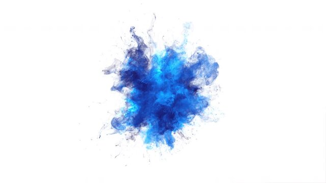 Blue Color Burst - colorful smoke powder explosion fluid ink particles slow motion alpha matte isolated on white