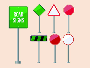 set of road signs isolated