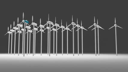 Wind clean eco power, sustainable energy, 3d rendering