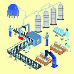 Obraz premium Agriculture and Farming in rural landscape scene design. natural and organic dairy farm. Vector illustration. production stages and processing of milk from a dairy farm to table.