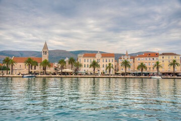 Waterfront of Croatian town Trogir during a cloudy day