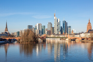 Fototapeta na wymiar View on Frankfurt skyline over river Main in the morning light