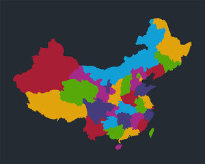 Infographics China map, flat design colors, blue background blank