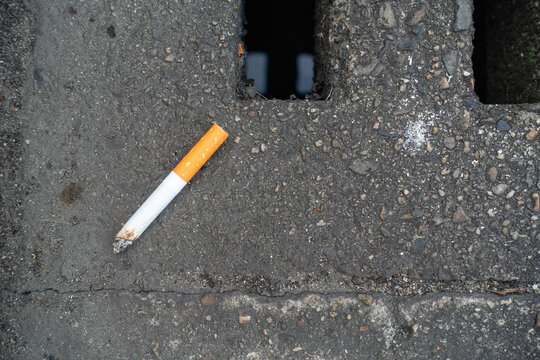 ポイ捨てされたタバコの写真/環境・社会問題のイメージ/喫煙者のマナー
