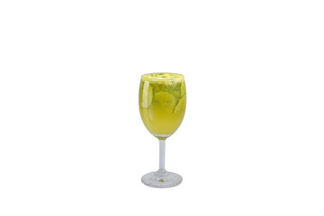 Cucumber - celery - Green apple and mint Cold-pressed juice with clipping path, on white background