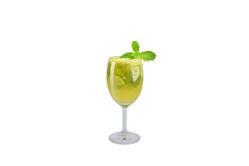 Cucumber - Green apple and mint Cold-pressed juice with clipping path, on white background