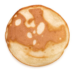 One pancake isolated on white background cutout. Top view.