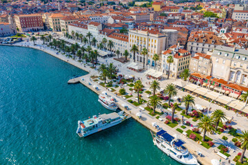 Aerial view of cityscape of Croatian city Split behind Riva promenade © dudlajzov