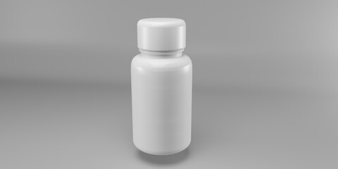 White bottle of pills on gray background. Isolate. Mockup.