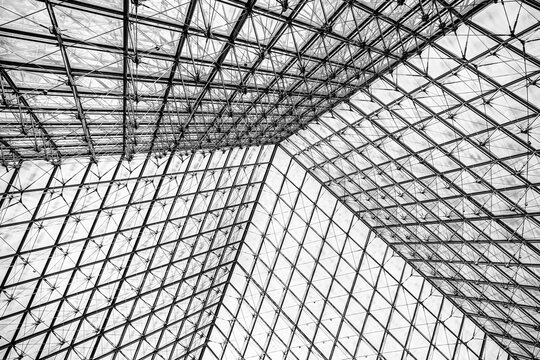 Paris, France - July 3, 2019 - IM Pei Designed Pyramid At The Louvre