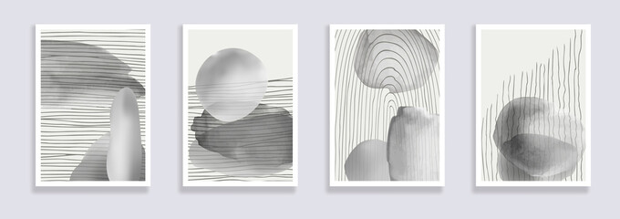 Trendige Reihe von Aquarellen minimalistischen abstrakten handgemalten Illustrationen. Abstrakte Kompositionen kritzeln verschiedene Formen. Ideal für Design-Wanddekoration, Postkarten- oder Broschüren-Cover-Design. Vektor