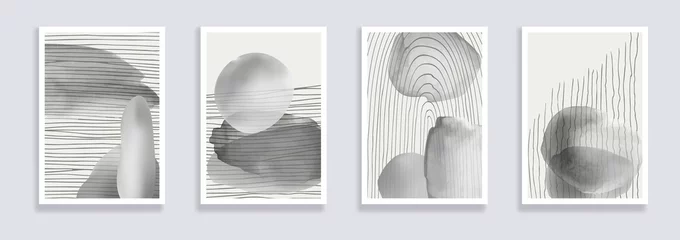 Trendige Reihe von Aquarellen minimalistischen abstrakten handgemalten Illustrationen. Abstrakte Kompositionen kritzeln verschiedene Formen. Ideal für Design-Wanddekoration, Postkarten- oder Broschüren-Cover-Design. Vektor © tamaraluiza