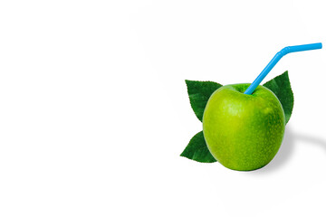 Green apple with straw, fruit summer juicy see 