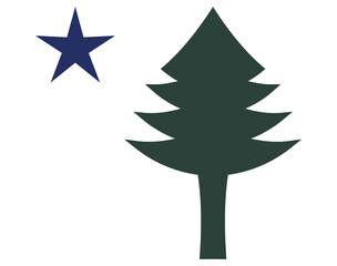 Green Pine Tree and Blue Star Original Maine State Flag with Clipping Path Illustration on White - obrazy, fototapety, plakaty