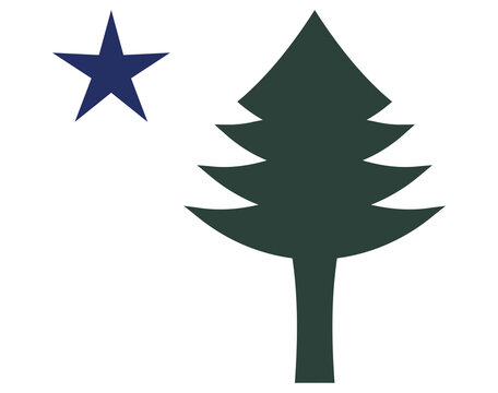 Green Pine Tree and Blue Star Original Maine State Flag with Clipping Path Illustration on White