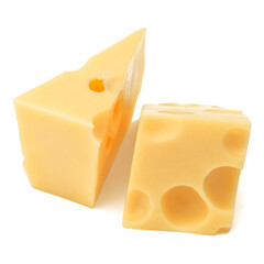 Cubes of cheese. Cheese block isolated on white background cutout