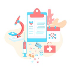 Vaccination concept. Immunization campaign. COVID-19 Virus Vaccine shot. Health care and protection. Medicine and syringe with a vaccine bottle protection shield and virus. Medical treatment icons.