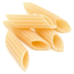 Italian pasta isolated on white background. Pennoni. Penne rigate.