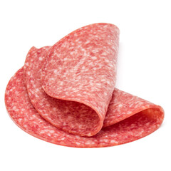 Salami smoked sausage slices isolated on white background