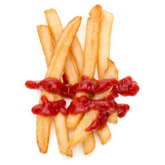 French Fried Potatoes with ketchup isolated on white background