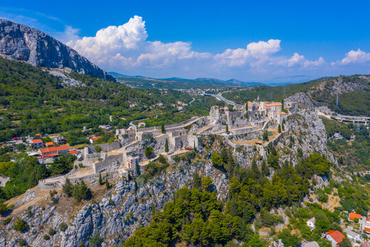 Aerial view of Klis fortress near Split, Croatia