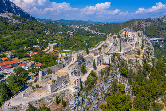Aerial view of Klis fortress near Split, Croatia