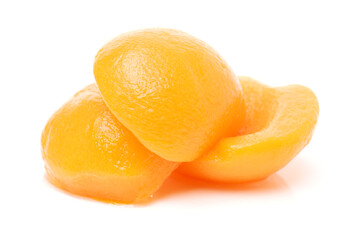 Canned peach in syrup on a white background 