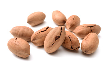 Pecan nuts on white background