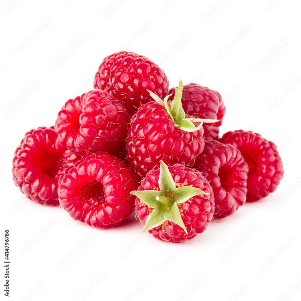 Wall mural ripe raspberries isolated on white background close up