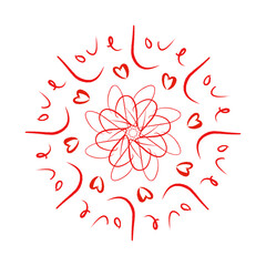 romantic love mandala with hearts abstraction illustration.