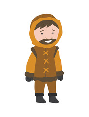 North pole arctic people. Polar man vector illustration in flat style. Life in the north. Clothes for arctic winter