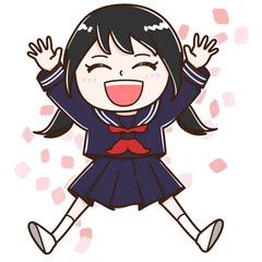 飛び跳ねて喜ぶ学生