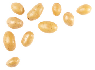 Potato isolated on white background with copy space for your text. Top view. Flat lay pattern. Potatoes in air, without shadow.