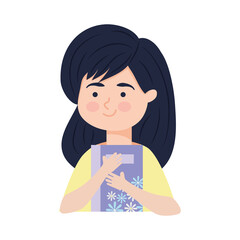 happy girl with floral book, colorful design