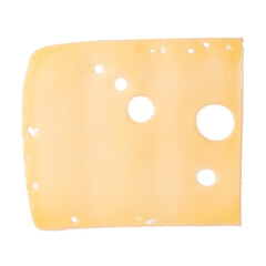 One cheese slice isolated on white background. Top view. Flat lay. Cheese slice in air, without shadow.