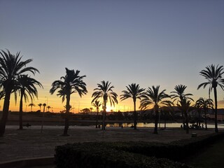 Obraz na płótnie Canvas Dark sunset on the beach