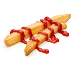 French Fried Potatoes with ketchup isolated on white background