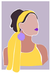 Collage Minimalist female portrait young face Trendy abstract portrait hand drawn illustration for t-shirt print, beauty concept, fashion, doodle flat style Vector illustration