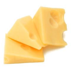 Cubes of cheese. Cheese block isolated on white background cutout