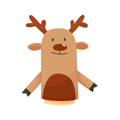 Hand or finger puppets play doll deer. Cartoon color toy for children theater, kids games. Vector cute and funny animal character, isolated icon on white background