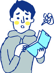 財布の中身を見る男性　