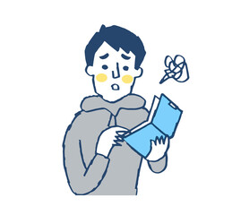 財布の中身を見る男性　