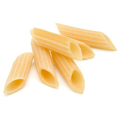 Italian pasta isolated on white background. Pennoni. Penne rigate.