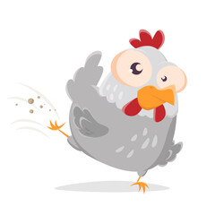 funny cartoon chicken scratching the ground